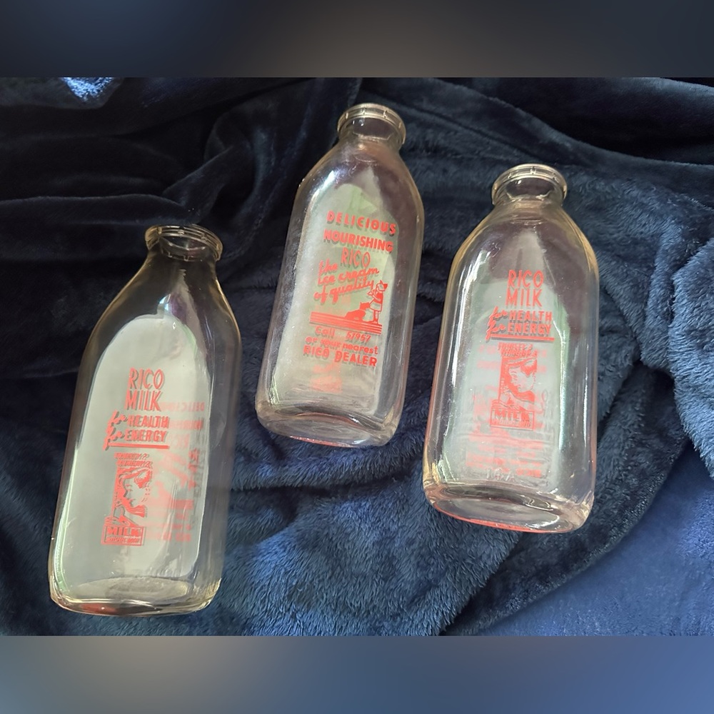 VINTAGE/COLLECTIBLE: RICO MILK BOTTLES circa 1930-1940’s